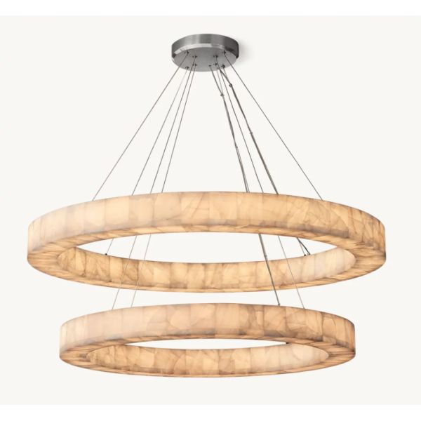 60 Watts LED Foyer Chandelier Brass Stone Large Foyer Pendant Light