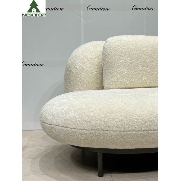 Shaped Fabric Velvet 3 Seats White Plush Sofa For Hotel Room Home Villa