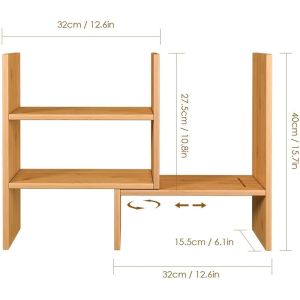 Adjustable Desktop Bamboo Display Shelf Rack Multipurpose