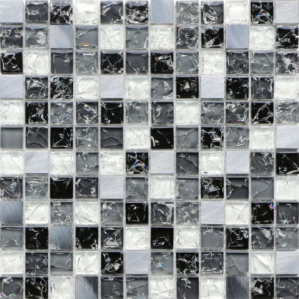 Quality Crack crystal black and white glass mix metal mosaic tile for sale