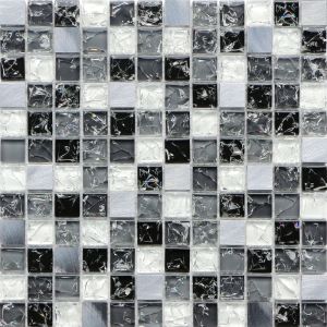 Buy cheap Crack crystal black and white glass mix metal mosaic tile from wholesalers