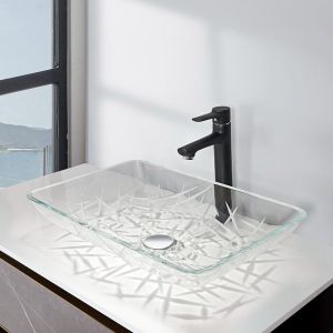 CNC Engraving Bathroom Wash Basins Rectangular Counter Top Scratch Resistant