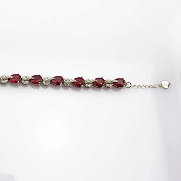 Sterling Silver Created RUBY Clear CZ Diamonds Tennis Bracelet(B02RUBY)
