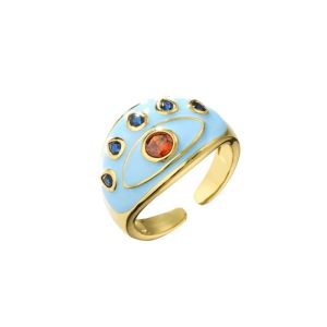 Buy cheap Resizable Dripping Oil Ring Micro Enamel Zircon Evil Eye Ring from wholesalers