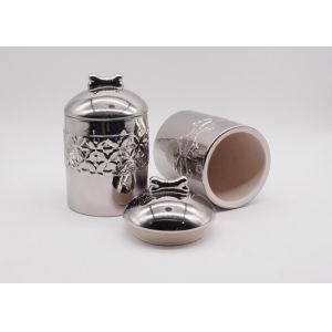 Electroplated Silver Plating Ceramic Pet Treat Jar , Airtight Food Canisters