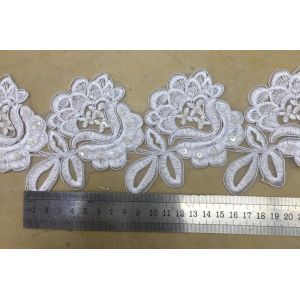 Buy cheap Ivory Wedding Dress Lace Border with Cord/ Bridal veils Lace Edge with Bead from wholesalers