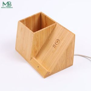 Bamboo Mobile Phone Wireless Charger With Pen Holder Simple