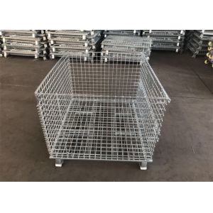 China Galvanized Storage Box 6.4mm Metal Pallet Cage With Feet / Foldable Wire Frame on sale