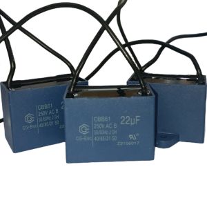 Buy cheap CBB61 250V 22mfd Blue B-Class Ceiling Fan Capacitor With 200 Line Length VH Terminal from wholesalers