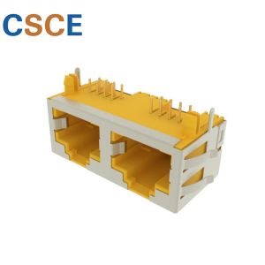 EMI Shielded RJ45 Modular Jack 1 * 2 Ports Housing Material PBT / PA66 / PA46
