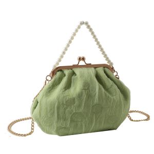 Buy cheap 2024 NEW RETRO FAIRY SOLID COLOR SMALL BAG WHITE HAND PEARL BAG WOMEN'S NET YARN INS SIMPLE CROSSBODY BAG from wholesalers