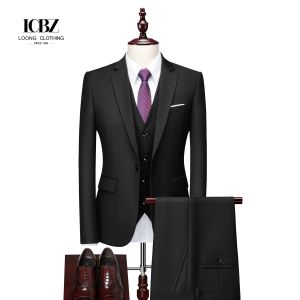 Buy cheap Men's 3-Piece Suit Set Flat Front Woolen Cloth Jacket Pants Vest for Formal Occasions from wholesalers