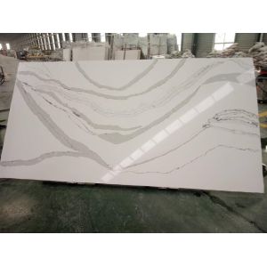Buy cheap Shock Resistant Calacatta Classic Quartz / Prefab Caesarstone Calacatta Nuvo Slab from wholesalers