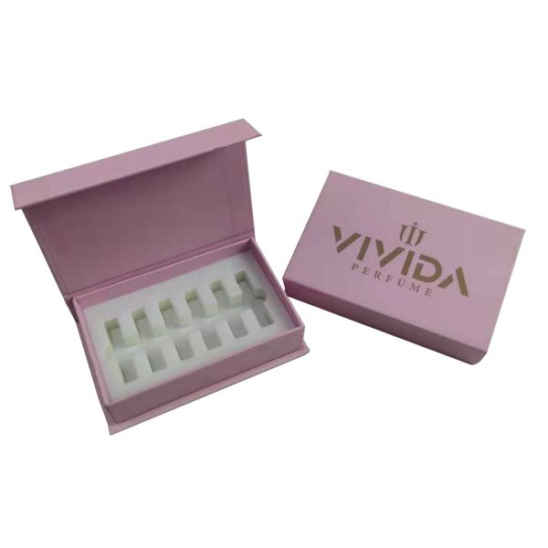 Custom Pink and Gold Logo Vial Perfume Glass Bottle Packaging Box for Mini
