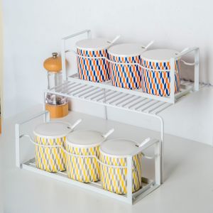 Buy cheap Convenient Diamond Pattern Ceramic Spice Container With Spoon And Lid Multifunctional product