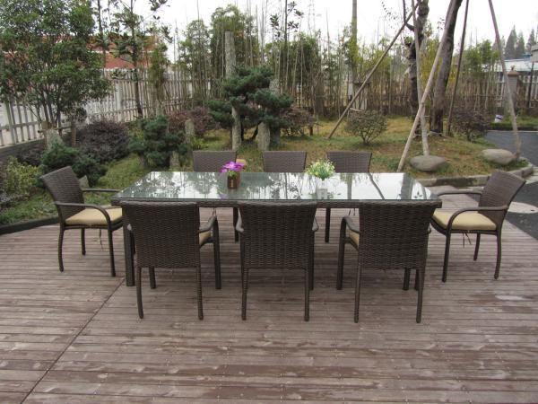 Buy cheap Dark Brown Rattan Garden Dining Sets With Table And 8pcs Arms Chair from wholesalers