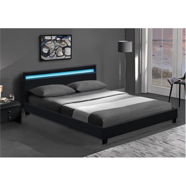 Quality Wooden Double LED Upholstered Bed Black White With Headboard Led Lights for sale