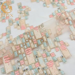 Buy cheap Tulle Beaded Embroidered Lace Fabric 140cm Width Customized With Rhinestones from wholesalers