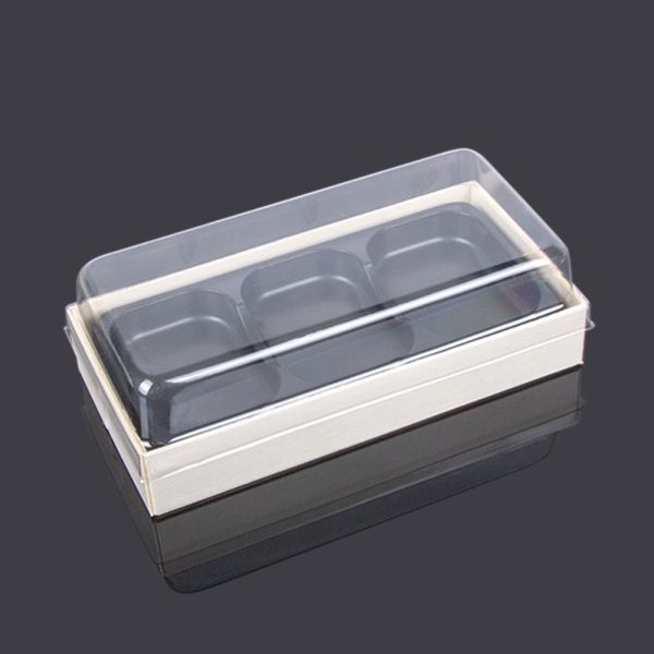 Quality Rectangular 3 Compartment 16*8*5cm Plastic Pastry Container for sale