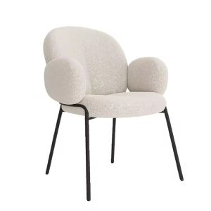 Comfortable Lambswool Upholstered Dining Chair Boucle White Upholstered Accent
