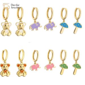 Buy cheap Cute Colorful Enamel Elephant Bear Mushroom Pendant Charm Hoop Earrings 18k from wholesalers