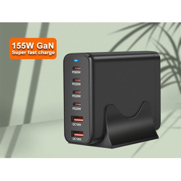 GaN 155W USB C Charging Station with Phone Fast Charger 6 Ports Type-C Power Adapter for Laptop Tablet iPad iPhone Samsung