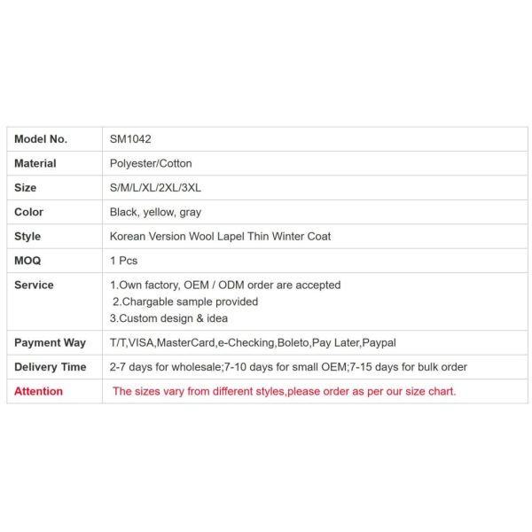 MID-Length Korean Version Wool Lapel Thin Winter Coat Solid Color Slim Ladies Woolen Coats for Women