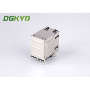 Stack two port 10 Pin 1000 BASE RJ45 Jack Female Ethernet Connector with LED EMI