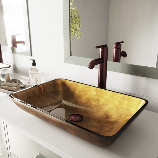 Quality Easy Clean Tempered Glass Vessel Sink Russet Brown Table Top Wash Basin Standard Size for sale