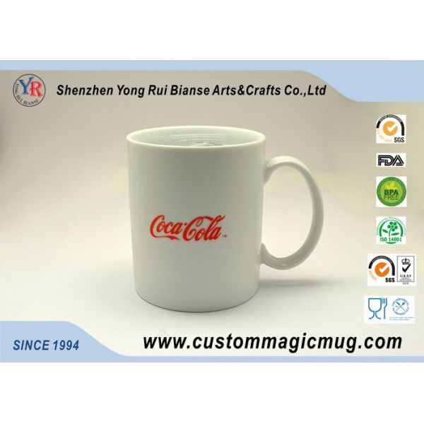 Quality Custom 11oz Cola Eco Friendly Mugs White Porcelain Beautiful Straight Shape for sale