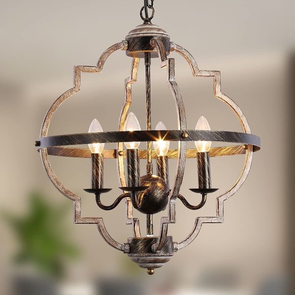 Rustic Farmhouse Metal Chandelier Lighting Distressed Wood Ceiling Light Foyer