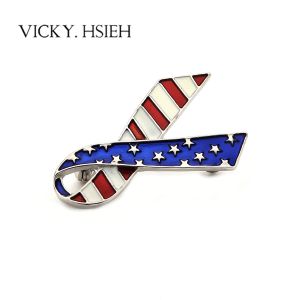 Buy cheap VICKY.HSIEH Rhodium USA Flag Necktie Brooches product