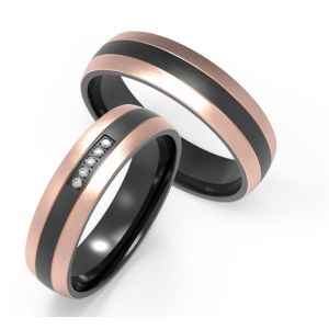 Buy cheap Custom Two Edged IP Rose Gold Ornaments With A Black Titanium Face Inlaid With Zircon from wholesalers