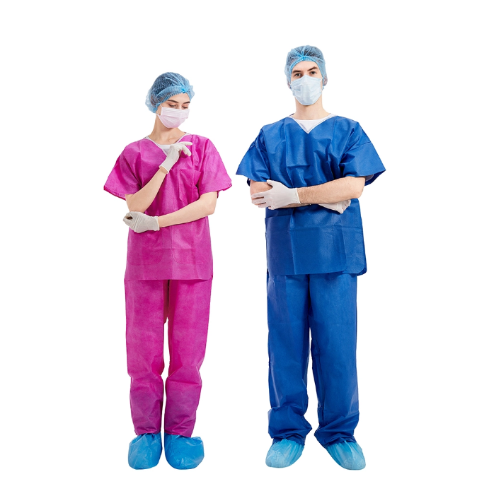 Short sleeves Disposable Scrub Suits , FDA Medical Scrub Suits Uniforms