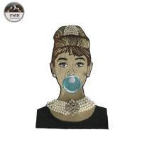 Buy cheap Beautiful Woman 3D Custom Woven Badges , Pearl And Rhinestone Applique For Work product