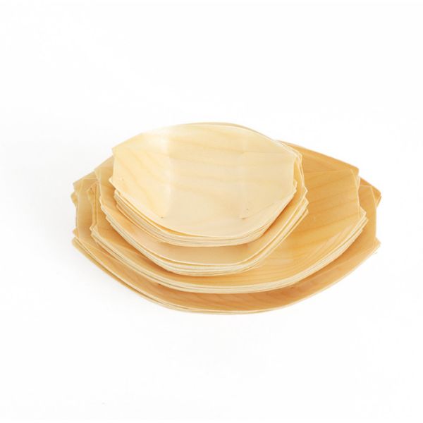 Quality 5inch Pine Wood Disposable Serving Cone Sushi Boat Serving Tray for sale