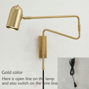 Adjustable Long-Arm retractable wall lamp Creative with switch Reading Bedside