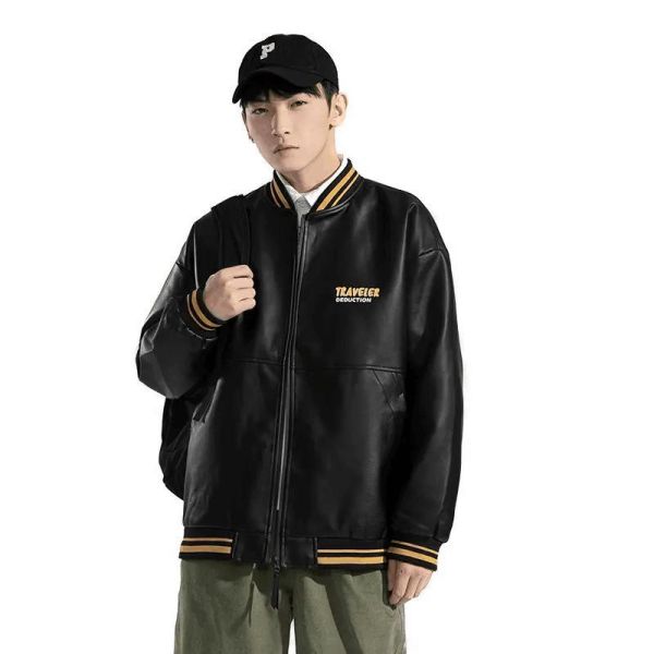 High Quality Leather Jacket Spring and Autumn Fashion Baseball Bomber Plus Size Zipper Jacket Men