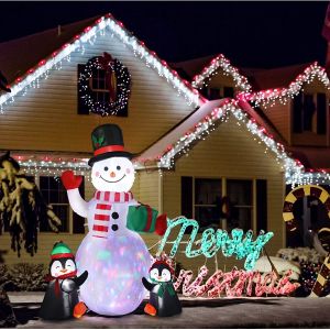 6 Feet Christmas Inflatable Snowman and Penguins Colorful Rotating Led Lights