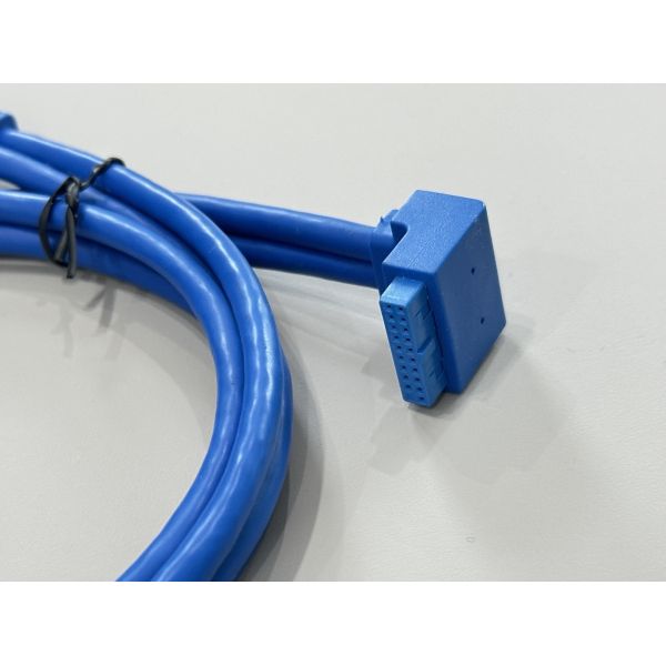 USB 3.0 20-Pin Internal Header Connector Cable, Right-Angle to Straight, Blue Electronic Wire Harness for PC Case Front Panel, Server Signal and Power