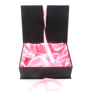 Buy cheap Custom Logo Printed Black Pink Magnetic Luxury Silk Satin Lined Packaging Gift Box With Lid And Ribbon from wholesalers