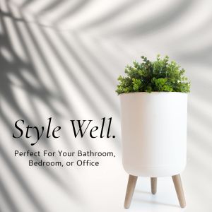 Buy cheap 1.8 Gal White Wood Push Small Home Bathroom Trash Can Small Office Bathroom Garbage Can with Plant Style Lid from wholesalers