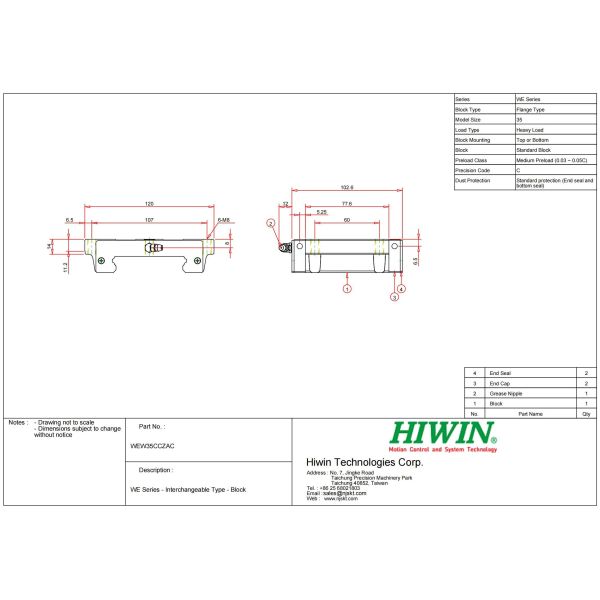 WEW35CC HIWIN Linear Guide 4000mm Length For High Speed Transportation Equipment