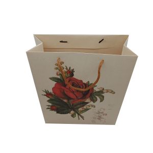 Flower Pattern Shopping Paper Bags With Handles 25.5X9.7X33 Cm Size