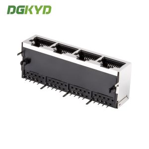 Buy cheap Metal shielded quad port rj45 keystone jack, without LED, RoHS compliant RJ45 horizontal connector with light and shielding interface DGKYD59211418GWA1D13Y1022 from wholesalers