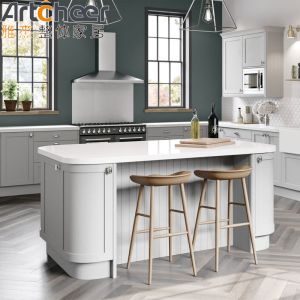 Custom Made Small Apartment Kitchen Cabinets with Crystallized Glass Panel