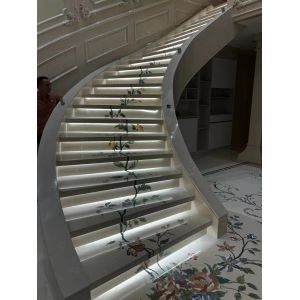 Modern Anti-Slip Beige Marble Waterjet Steps and Treads for Villas Spiral