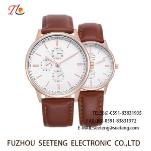 Buy cheap wholesale Pu watch Round dial alloy case  quartz watch fashion watch concise style brown pu strap from wholesalers