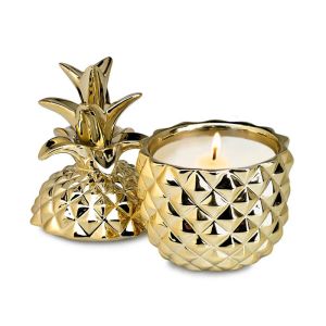 Buy cheap Customized Ceramic Candle Jar Containers Gold Pineapple Shape With Lid from wholesalers