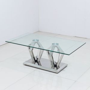Buy cheap Rectangle Glass Top Home Coffee Table With Stainless Steel Leg from wholesalers